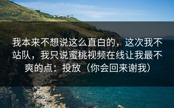 我本来不想说这么直白的，这次我不站队，我只说蜜桃视频在线让我最不爽的点：投放（你会回来谢我）